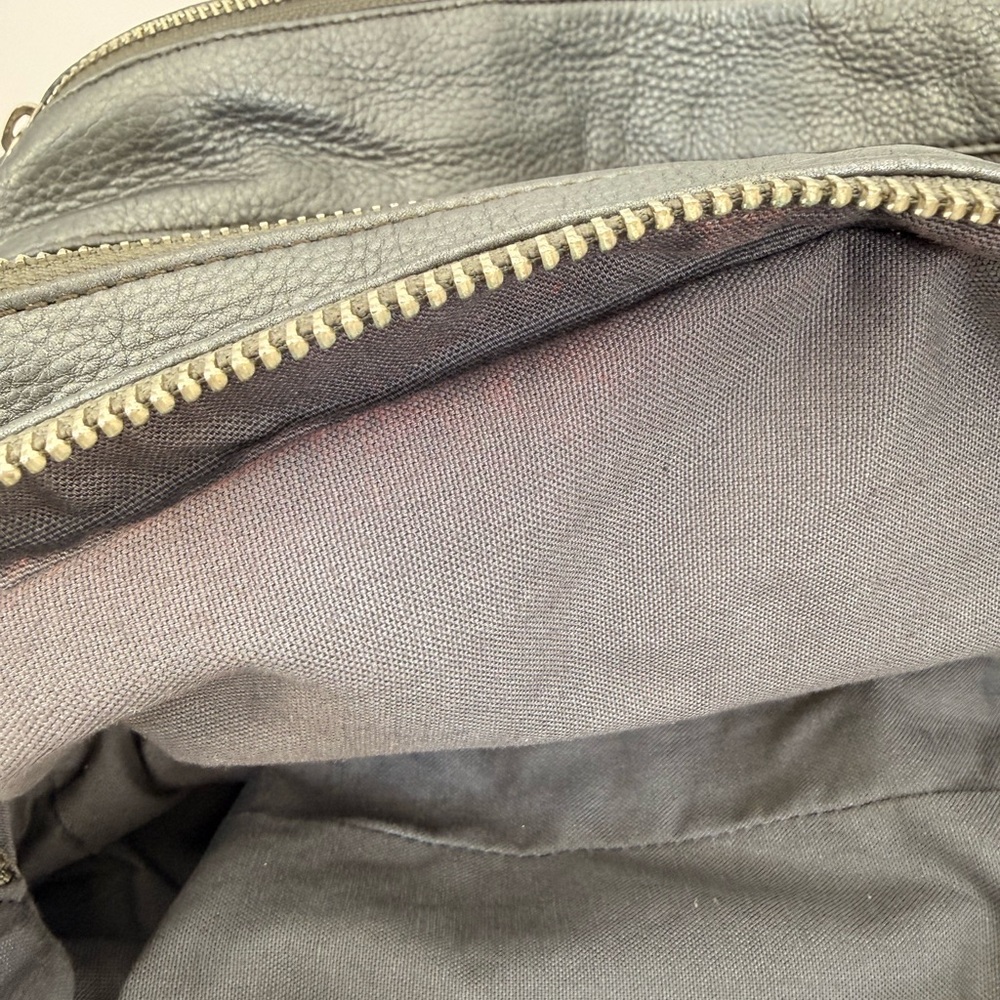 Cole Haan Silver Pebbled Leather Satchel Shoulder Bag Double Handle Zip Top - Picture 16 of 16